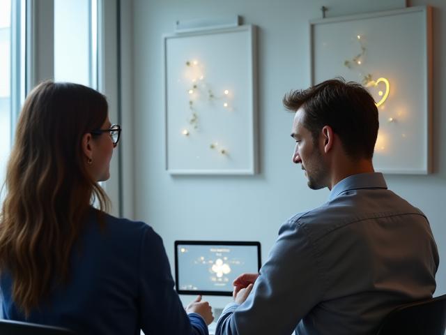 Professionelle Astrologin von Himmels Echo im Gespräch, Gestik deutet auf tiefgründige Analyse